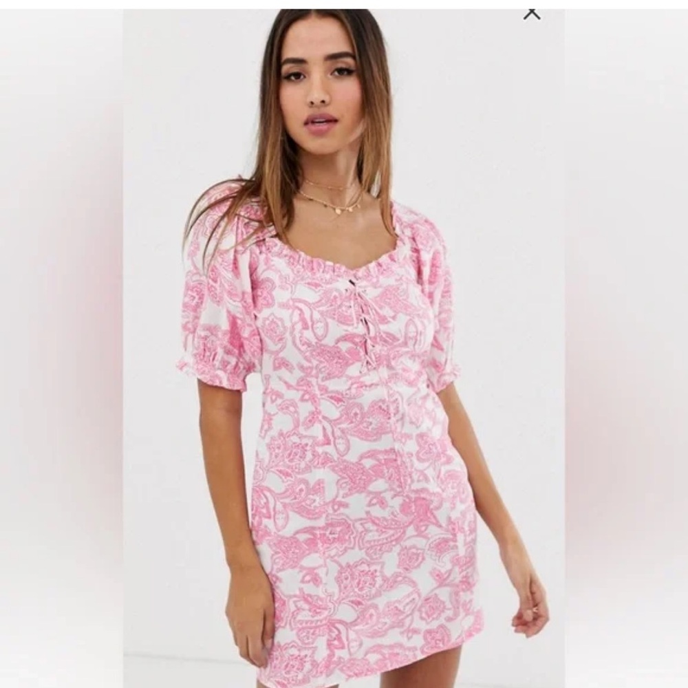 ASOS Pink Paisley Puff Sleeve Mini Dress. Size 2‎